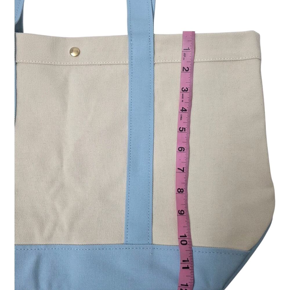 BaubleBar Away We Go Tote Bag New Fun Bag Blue And Cream Large - Picture 4 of 6
